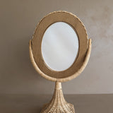 Vintage Wicker Pedestal Tabletop Mirror