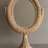 Vintage Wicker Pedestal Tabletop Mirror