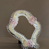 Petite Vintage Murano Mirror with Pink Glass Flowers and Stand