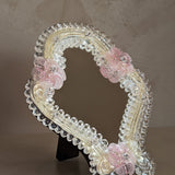 Petite Vintage Murano Mirror with Pink Glass Flowers and Stand