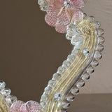 Petite Vintage Murano Mirror with Pink Glass Flowers and Stand