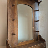 Vintage Wooden Mirror with Drawers, Hooks and Scallop Detailing