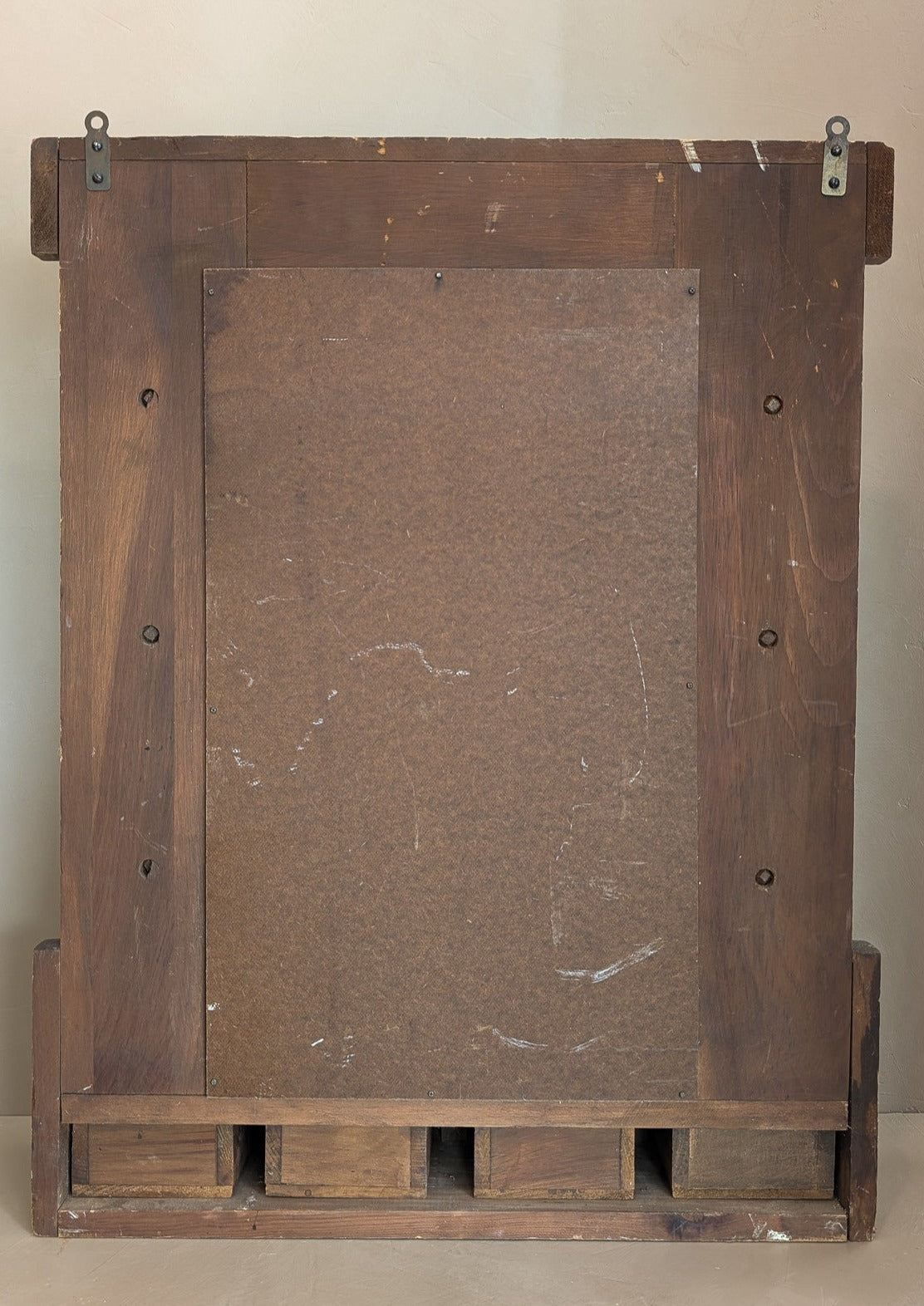 Vintage Wooden Mirror with Drawers, Hooks and Scallop Detailing