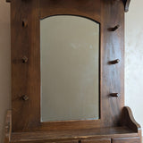 Vintage Wooden Mirror with Drawers, Hooks and Scallop Detailing