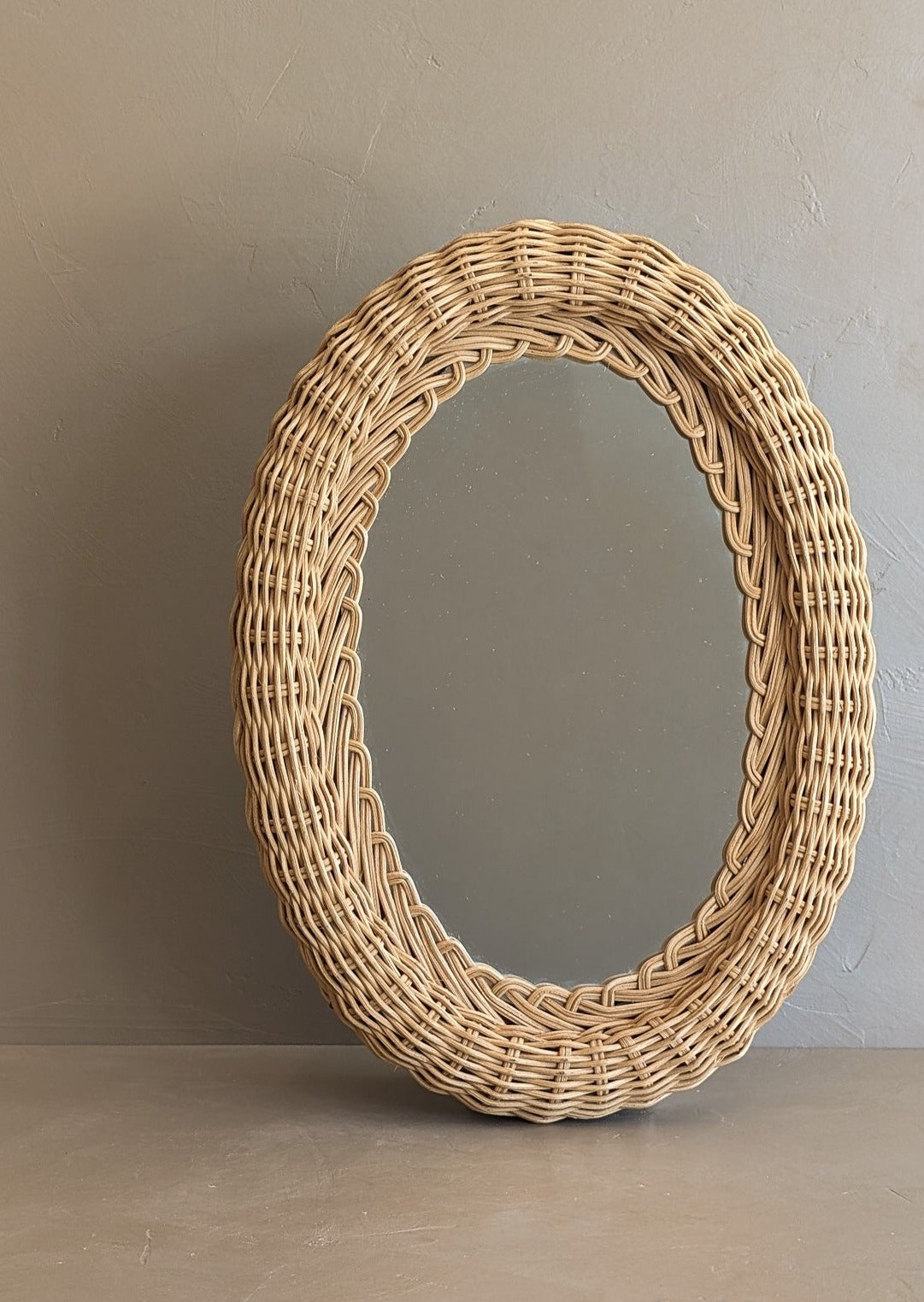 Petite Vintage Oval Wicker Mirror