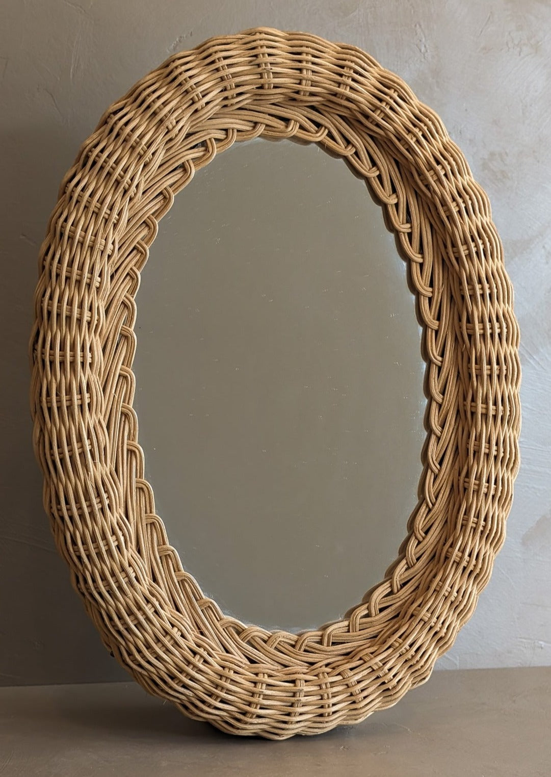 Petite Vintage Oval Wicker Mirror