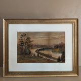 Original Signed and Framed Watercolor Landscape Painting by M. Cushing