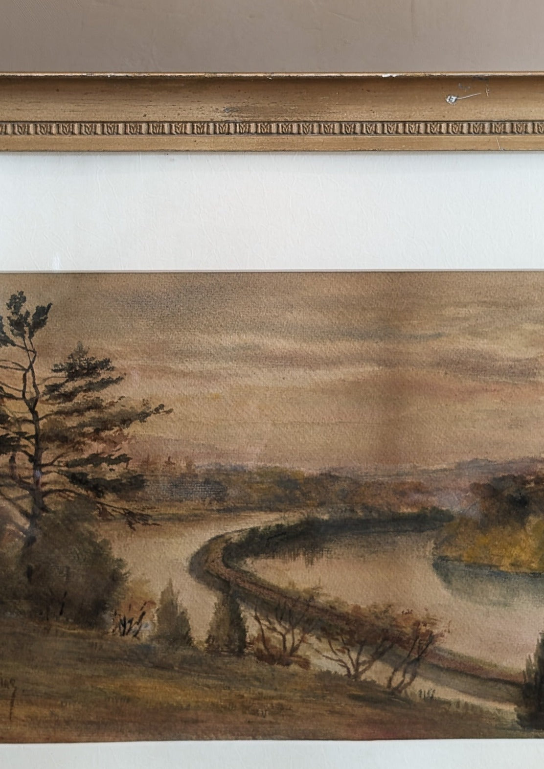 Original Signed and Framed Watercolor Landscape Painting by M. Cushing