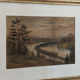 Original Signed and Framed Watercolor Landscape Painting by M. Cushing