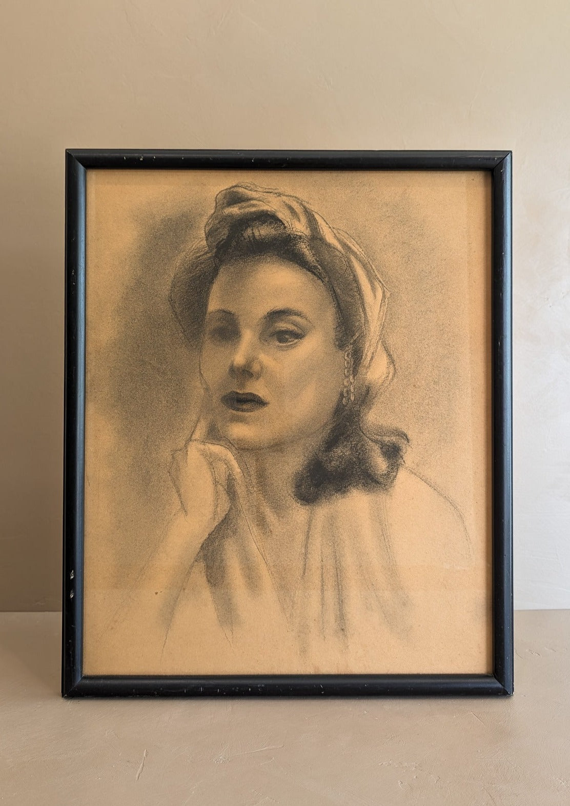 Signed Original Vintage Framed Charcoal Portrait of a Woman Named "Trish"