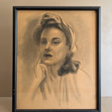 Signed Original Vintage Framed Charcoal Portrait of a Woman Named "Trish"