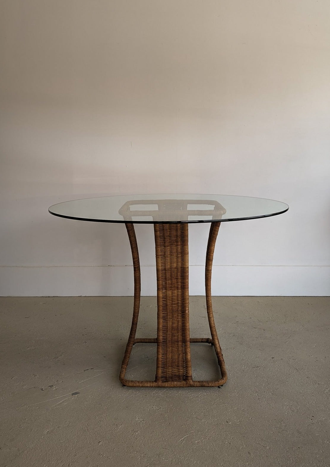 Vintage Wicker and Glass Dining Table