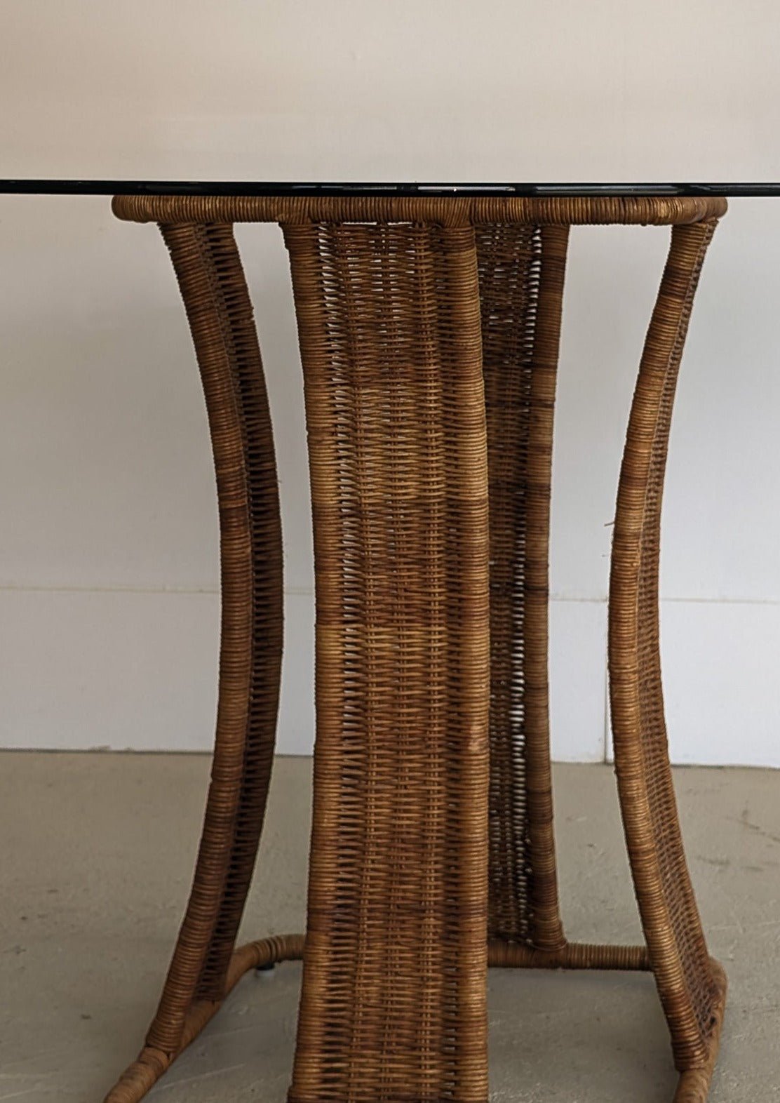 Vintage Wicker and Glass Dining Table