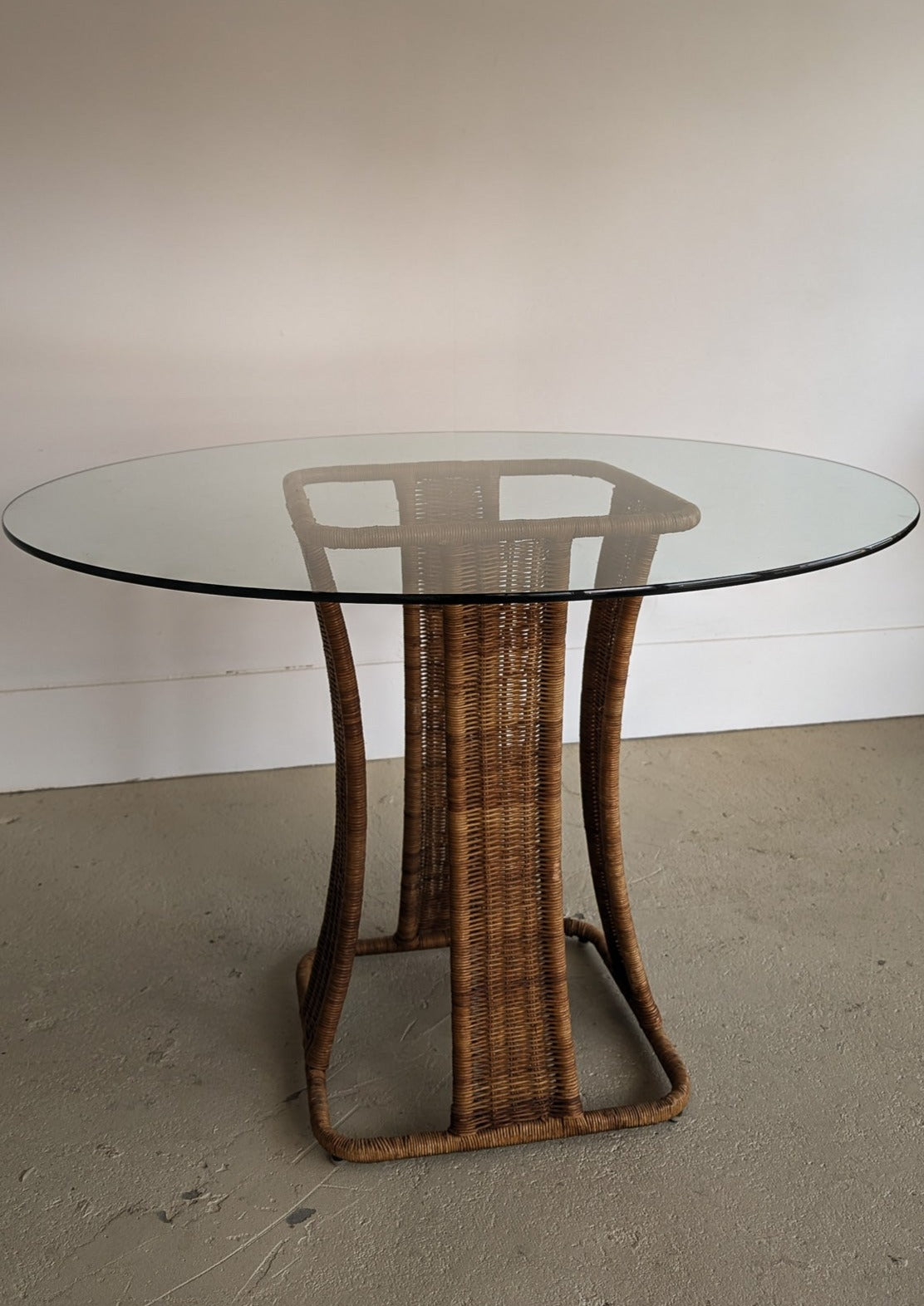 Vintage Wicker and Glass Dining Table