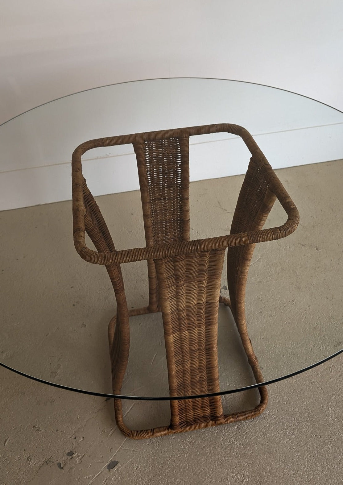 Vintage Wicker and Glass Dining Table