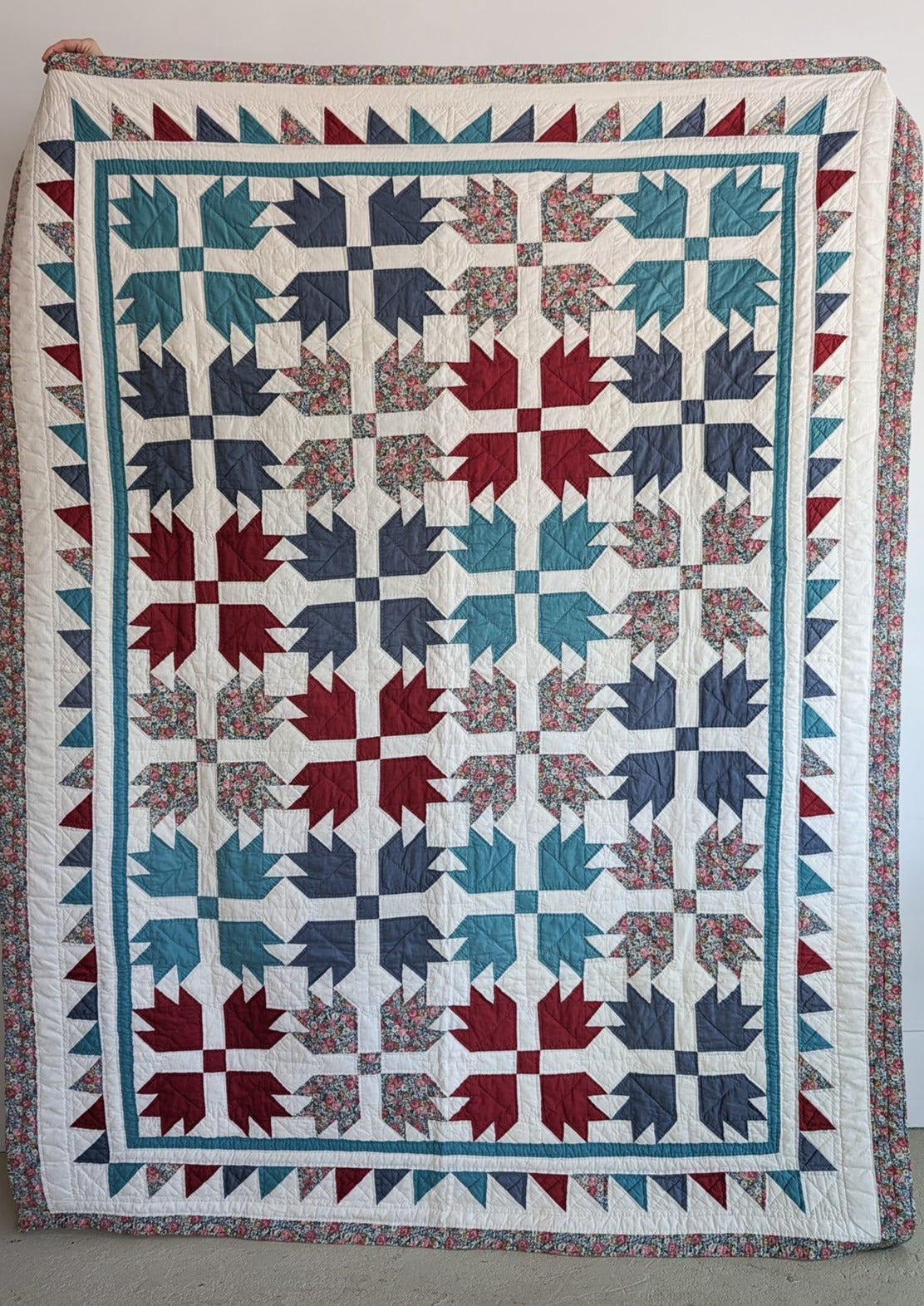 Vintage Patchwork Quilt with Floral Detailing 82" x 64"