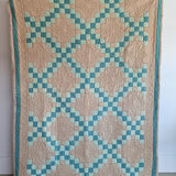 1930s Vintage Double Irish Chain Quilt with Peach and Teals 78" x 60"