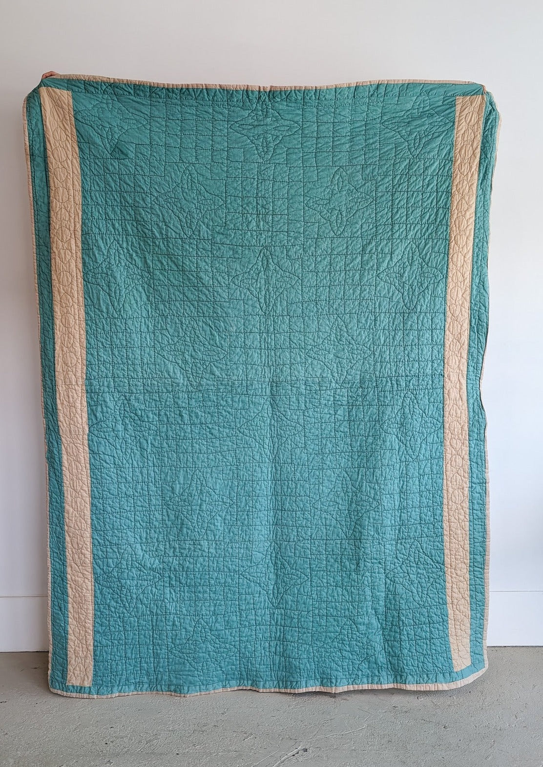 1930s Vintage Double Irish Chain Quilt with Peach and Teals 78" x 60"