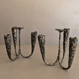 Pair of Vintage Paul Evans-Style Brutalist Brass Candelabras