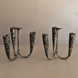 Pair of Vintage Paul Evans-Style Brutalist Brass Candelabras