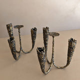 Pair of Vintage Paul Evans-Style Brutalist Brass Candelabras