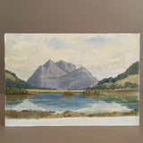 Antique Early 1900s European Watercolor Landscape Painting of Scottish Loch Leven on Paper