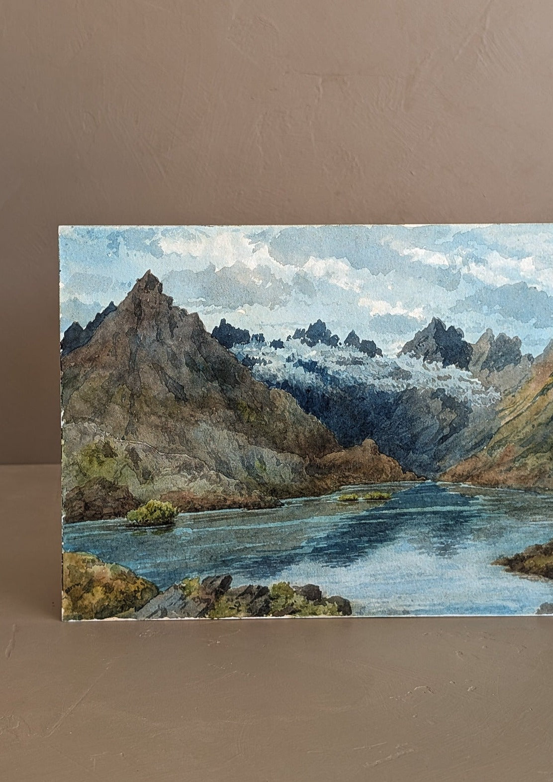 Antique Early 1900s European Watercolor Landscape Painting of Scottish Loch Coruisk on Paper