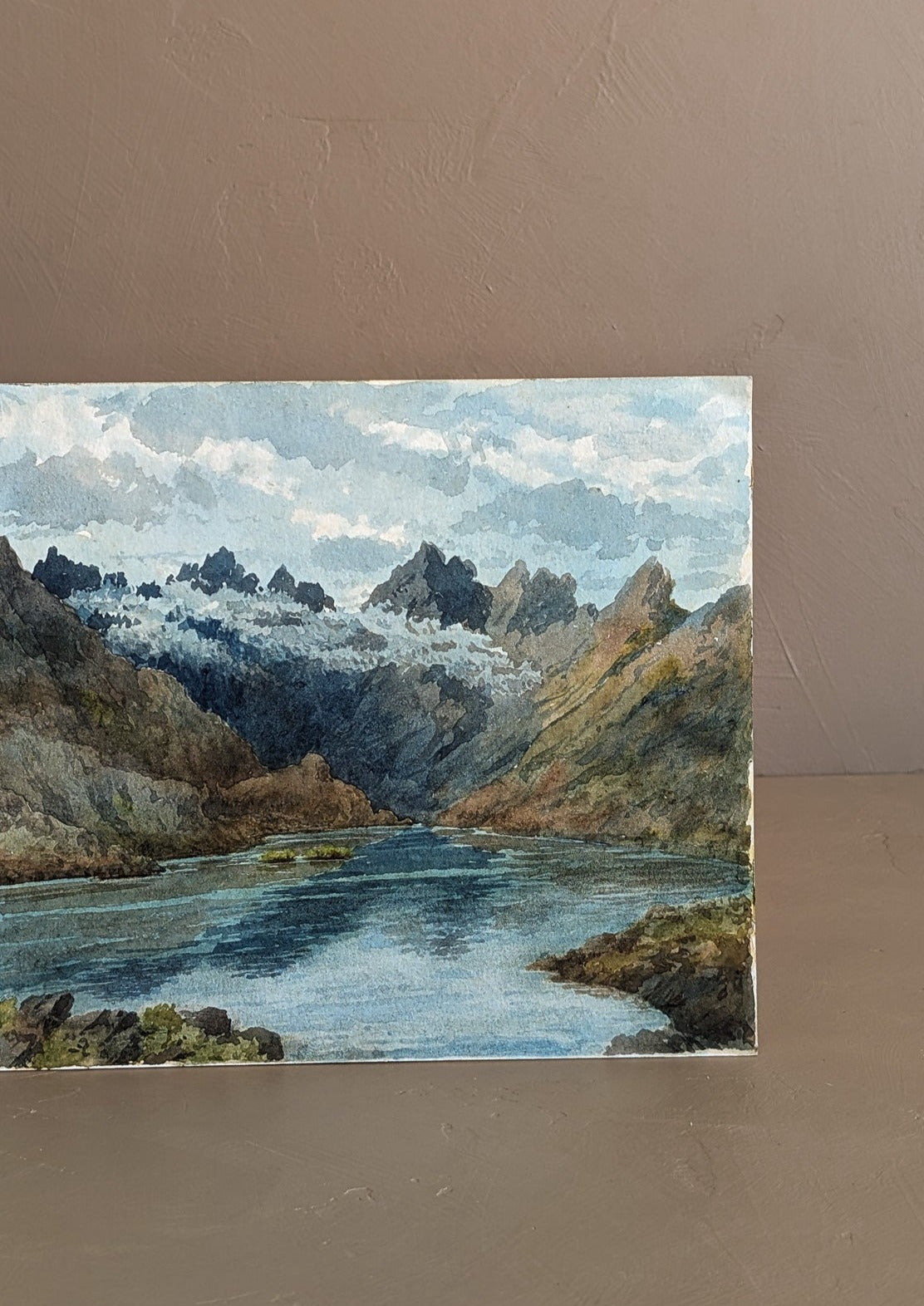 Antique Early 1900s European Watercolor Landscape Painting of Scottish Loch Coruisk on Paper