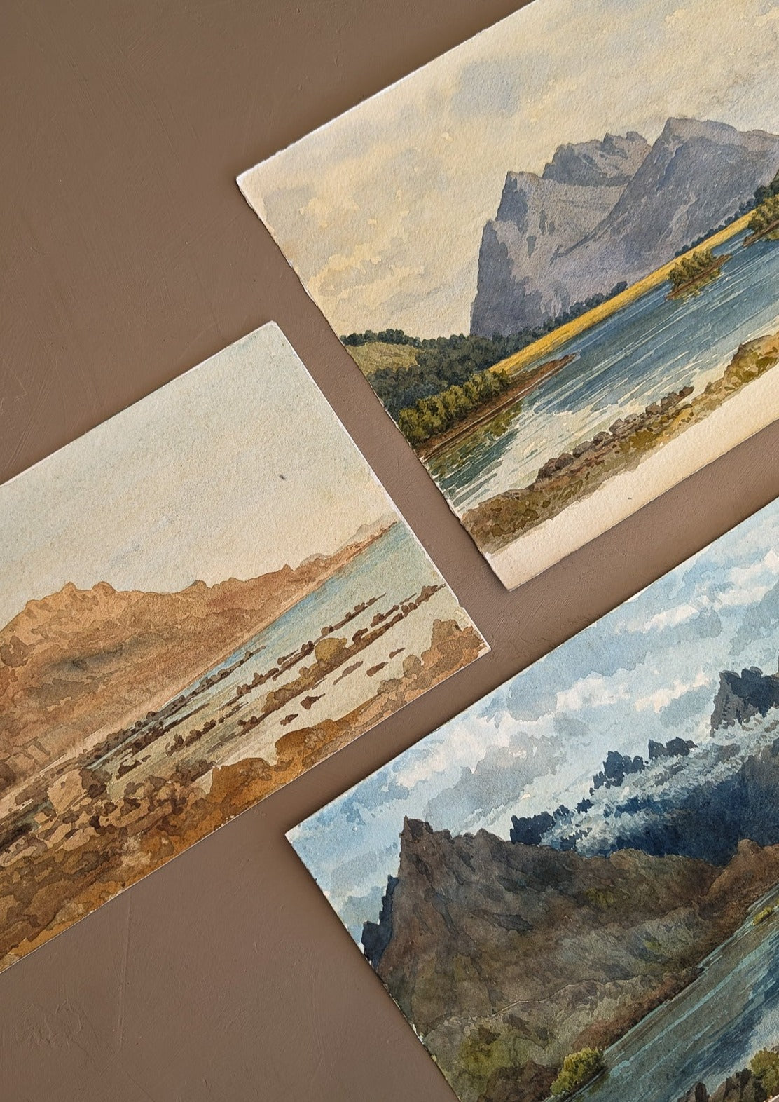 Antique Early 1900s European Watercolor Landscape Painting of Scottish Loch Leven on Paper