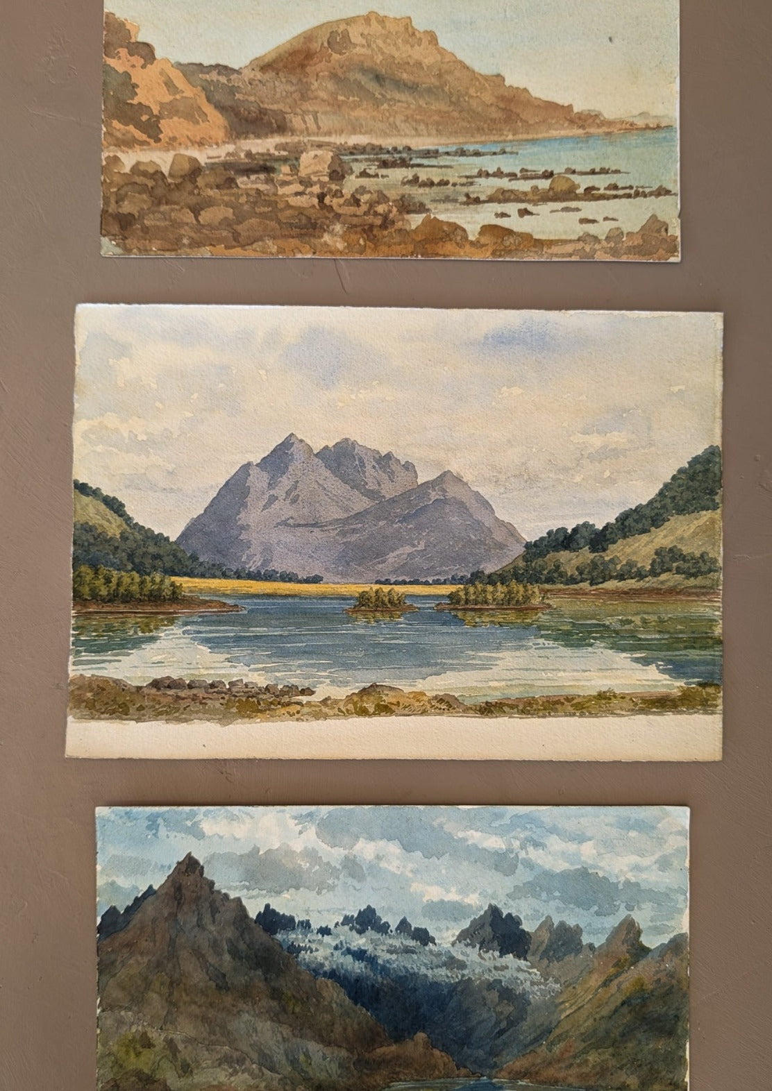 Antique Early 1900s European Watercolor Landscape Painting of Scottish Loch Leven on Paper