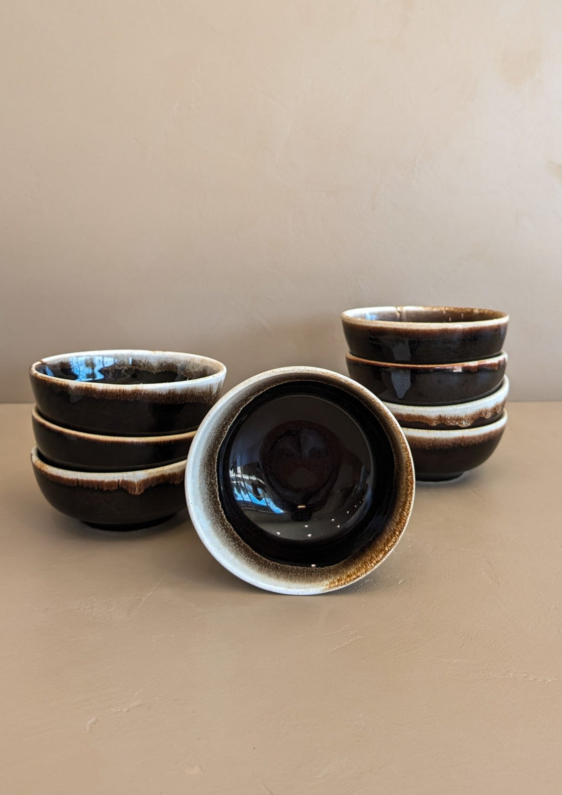 Vintage Pfaltzgraff Brown and White Drip Glaze Bowls