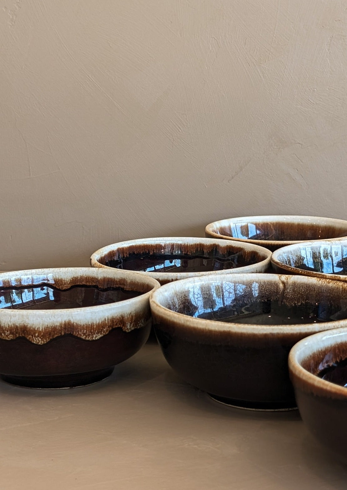 Vintage Pfaltzgraff Brown and White Drip Glaze Bowls