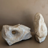 Pair of Heavy Hand-carved Abstract Biomorphic Stone Sculptures