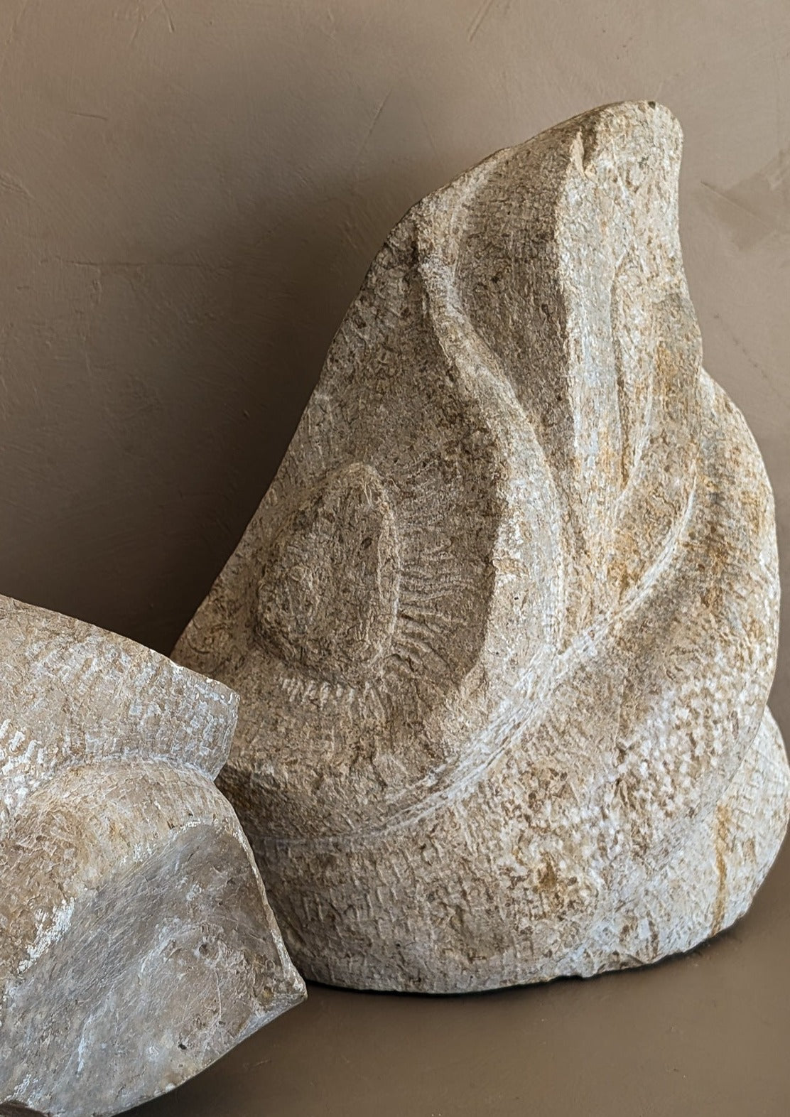 Pair of Heavy Hand-carved Abstract Biomorphic Stone Sculptures