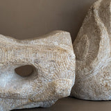 Pair of Heavy Hand-carved Abstract Biomorphic Stone Sculptures