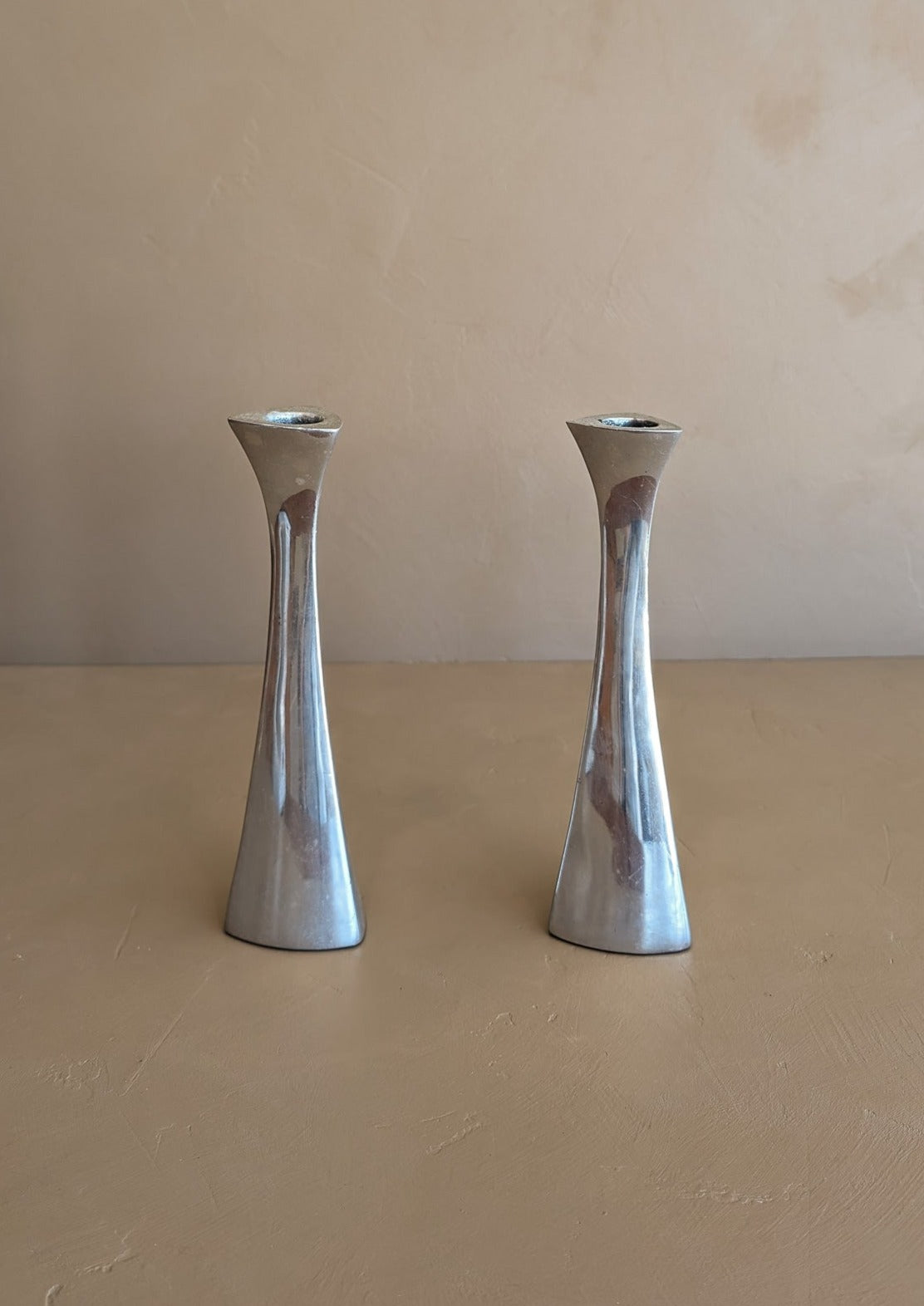 Pair of Vintage Modernist Silver Candleholders