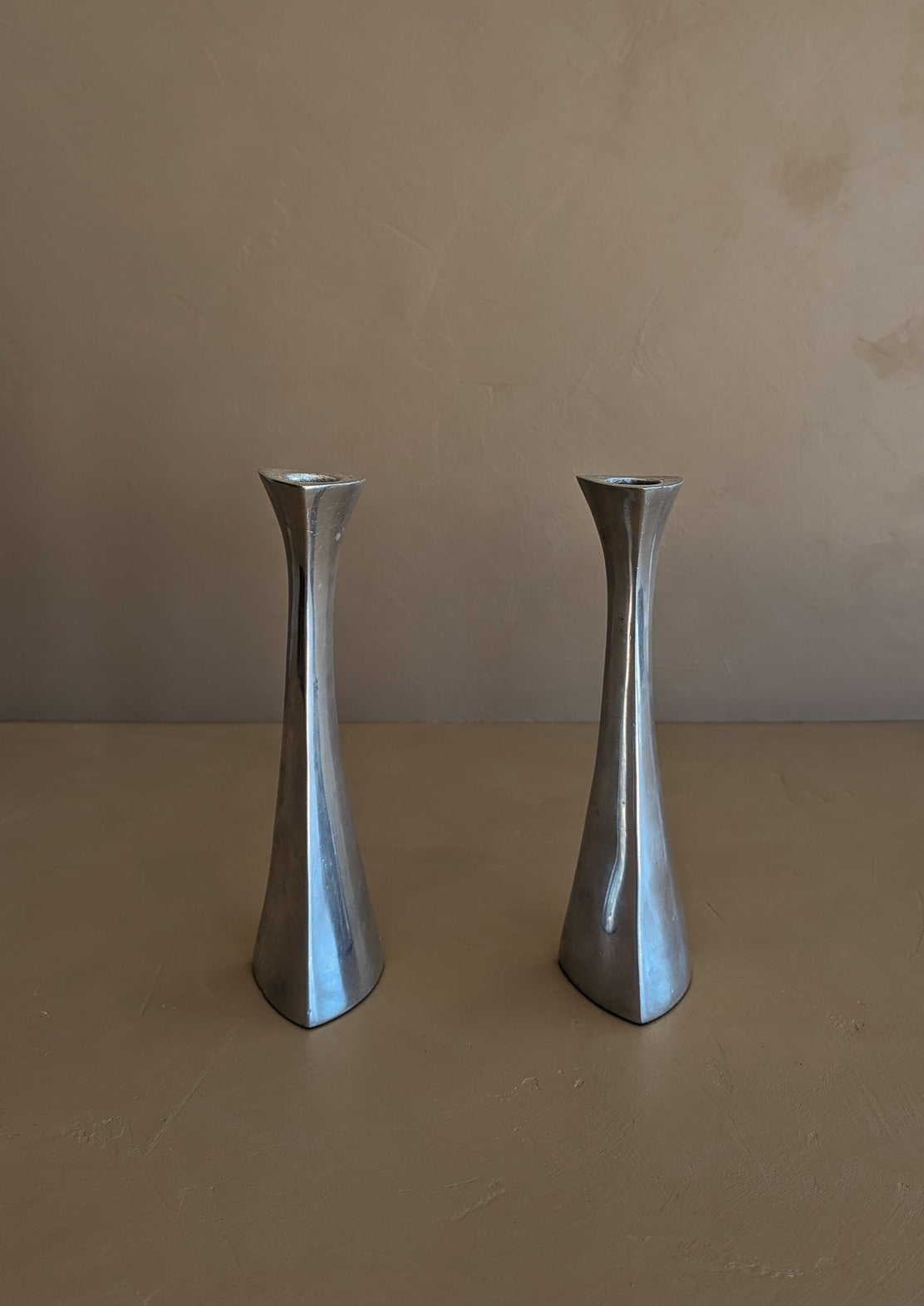 Pair of Vintage Modernist Silver Candleholders