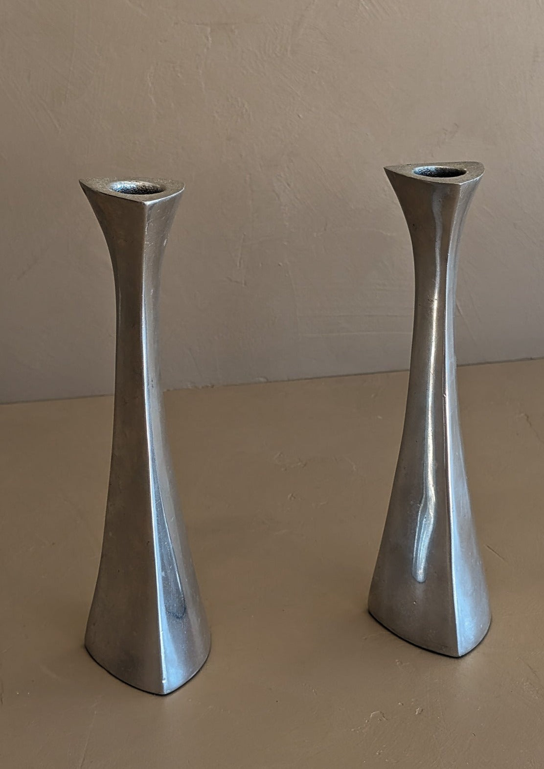 Pair of Vintage Modernist Silver Candleholders