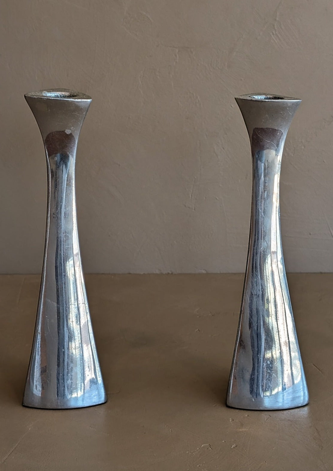 Pair of Vintage Modernist Silver Candleholders