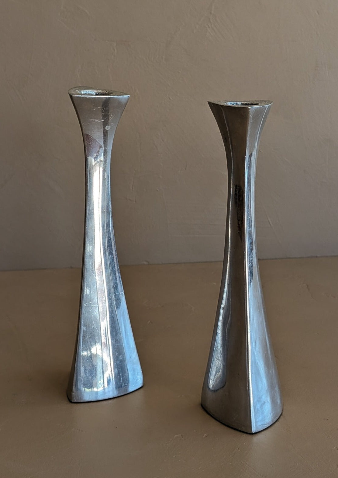 Pair of Vintage Modernist Silver Candleholders