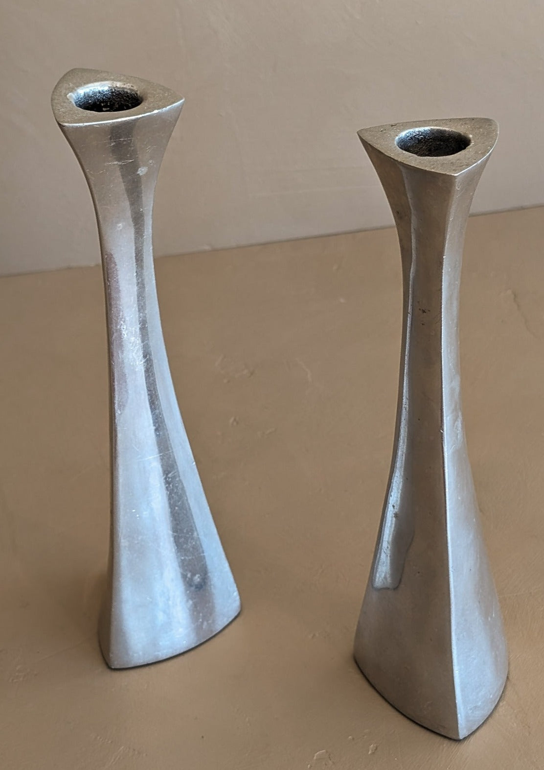 Pair of Vintage Modernist Silver Candleholders