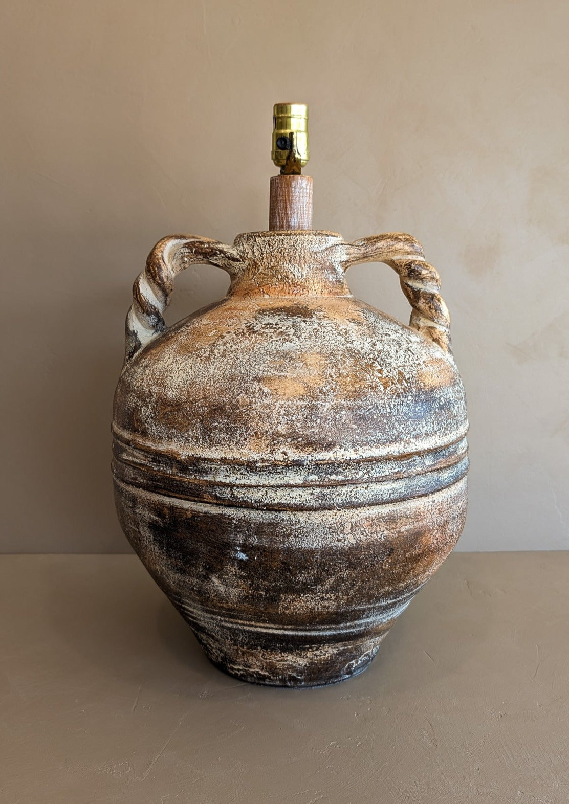 Large Vintage Neutral Textured Amphora-Style Plaster Lamp