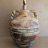 Large Vintage Neutral Textured Amphora-Style Plaster Lamp