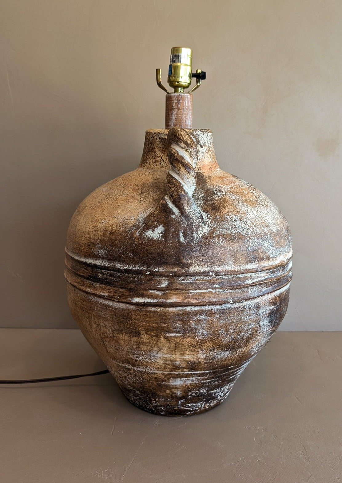 Large Vintage Neutral Textured Amphora-Style Plaster Lamp