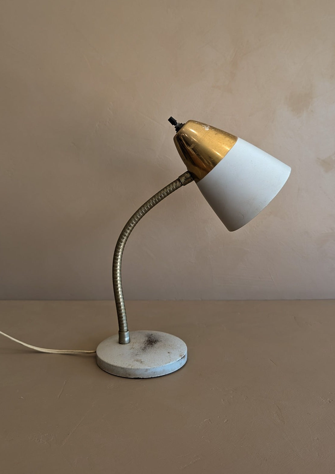 White and Gold Midcentury Gooseneck Desk Lamp