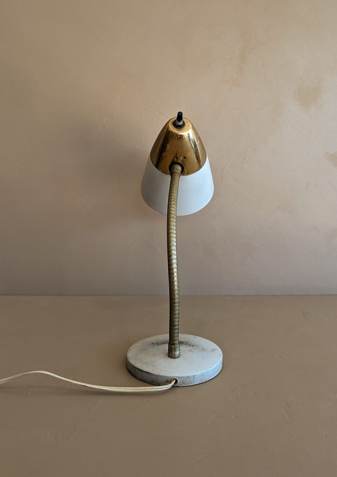 White and Gold Midcentury Gooseneck Desk Lamp