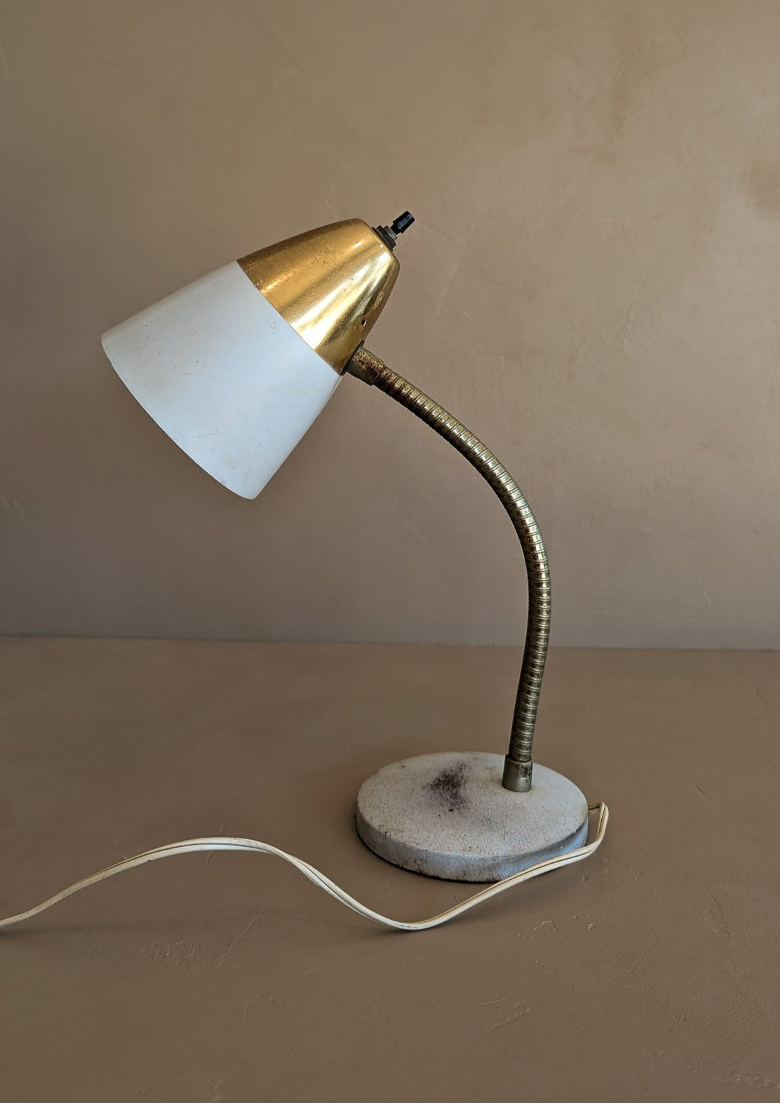 White and Gold Midcentury Gooseneck Desk Lamp