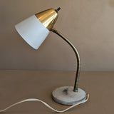 White and Gold Midcentury Gooseneck Desk Lamp