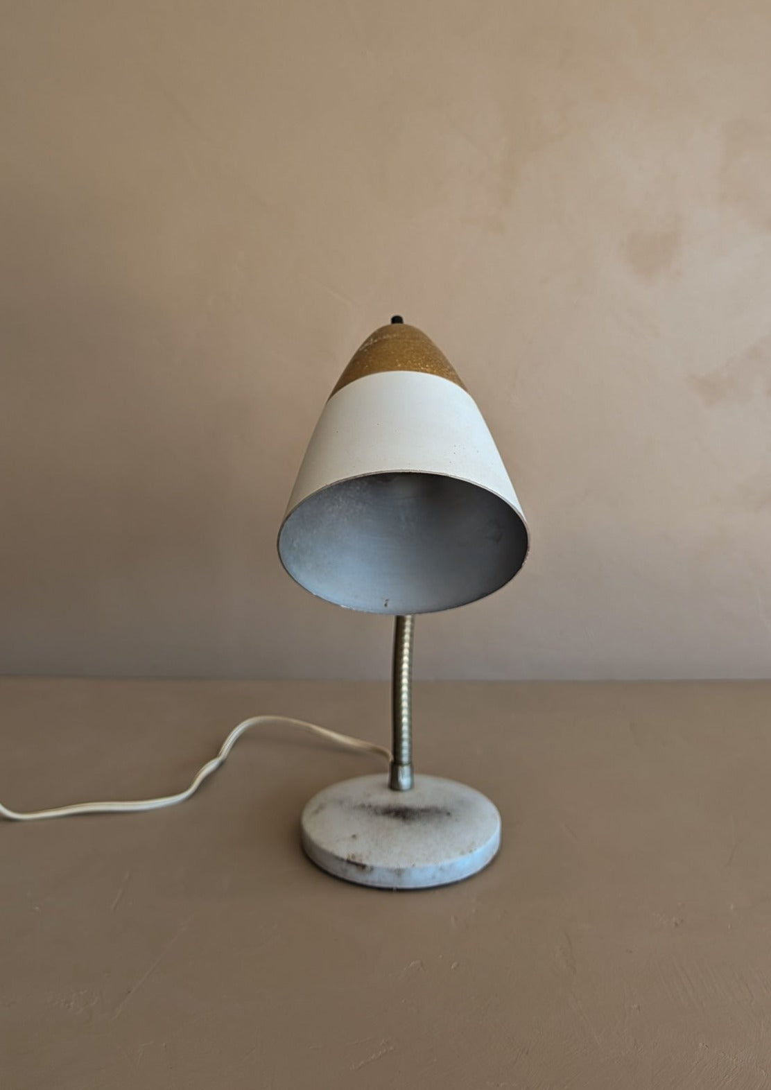 White and Gold Midcentury Gooseneck Desk Lamp