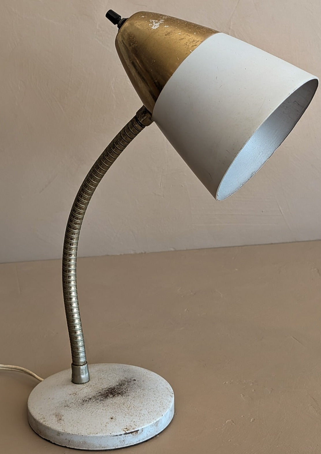 White and Gold Midcentury Gooseneck Desk Lamp